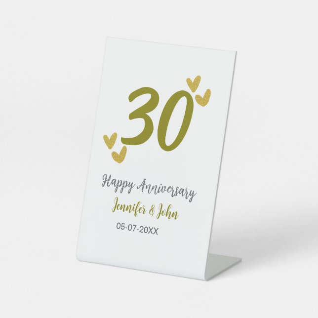 30th happy anniversary golden gray wedding couple  pedestal sign (Front)