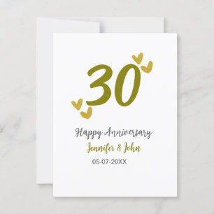 30th happy anniversary golden gray wedding couple postcard