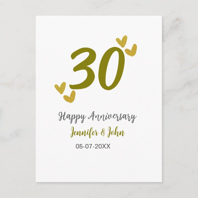 30th happy anniversary golden gray wedding couple  postcard (Front)