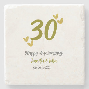 30th happy anniversary golden gray wedding couple  stone coaster