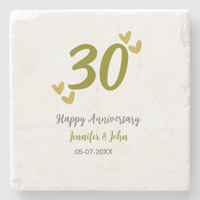 30th happy anniversary golden gray wedding couple  stone coaster (Front)