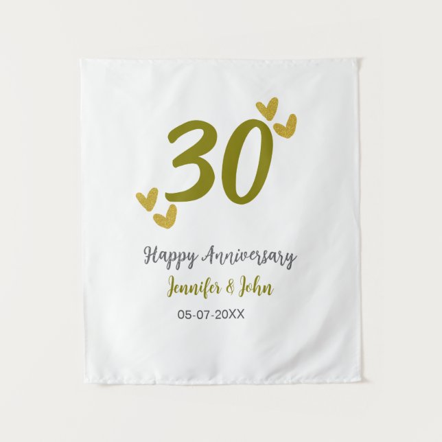 30th happy anniversary golden gray wedding couple  tapestry (Front)