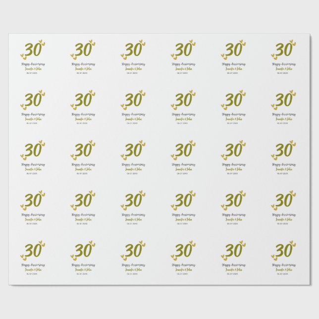 30th happy anniversary golden gray wedding couple  wrapping paper (Flat)