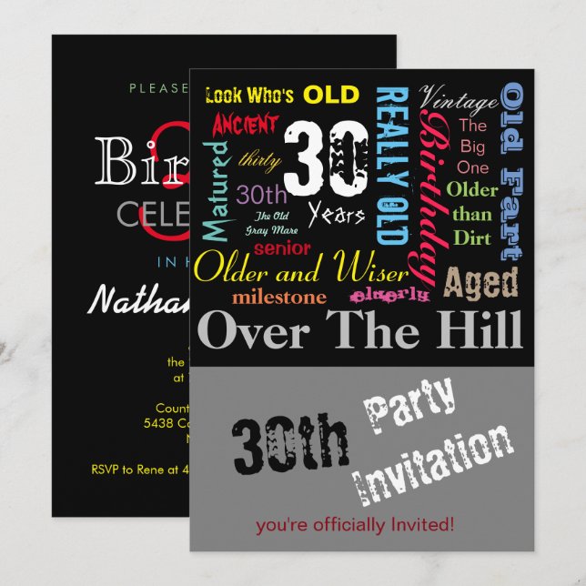 30th Happy Birthday in a Graffiti Style Invitation (Front/Back)
