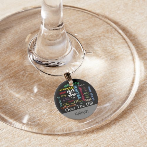 30th Happy BIrthday in a Graffiti Style Wine Glass Charm