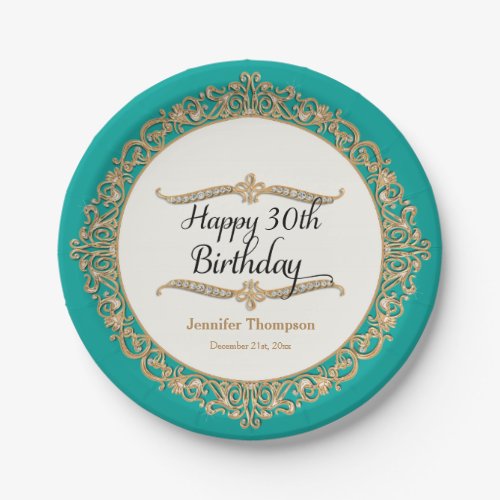 30th Happy Birthday Party Celebration Jewel Look Paper Plates