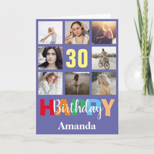 30th Happy Birthday Photo Collage Modern Card