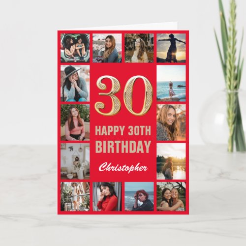 30th Happy Birthday Red and Gold Photo Collage