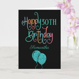 30th Happy Birthday Stylish Text Name Colorful Card