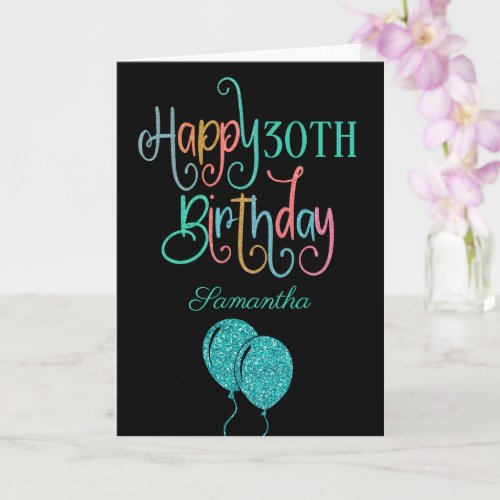 30th Happy Birthday Stylish Text Name Colorful Card