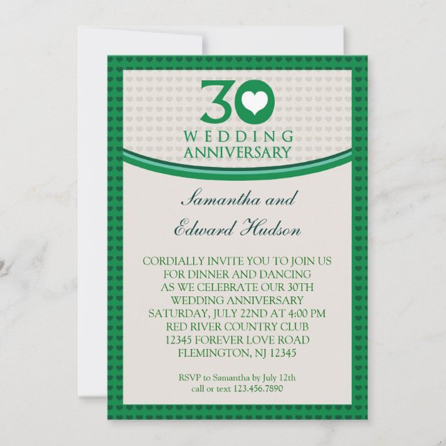 30th Heart Wedding Anniversary Invitation (Front)
