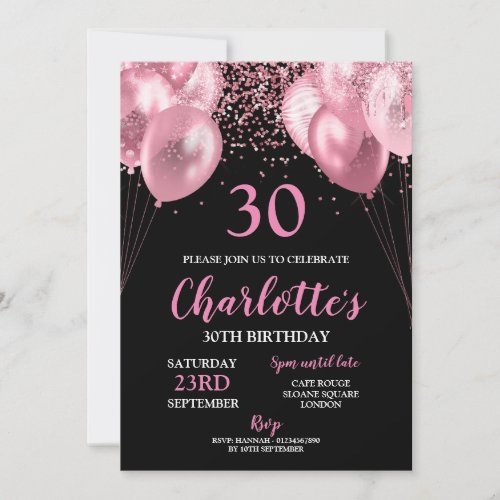 30th Invite pink neon black birthday Invitation 