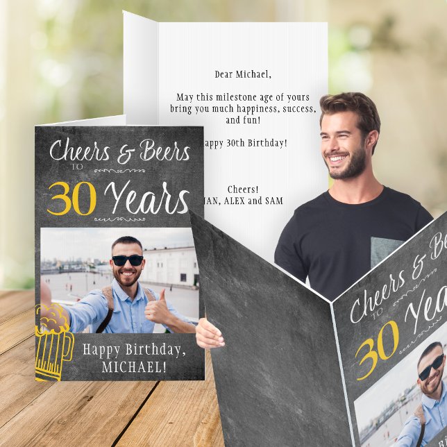 30th men birthday Cheers and beers custom photo Card (Creator Uploaded)