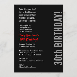 30th Modern Birthday Black White Red Template