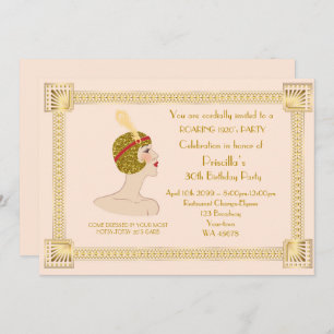 30th or any,Birthday Party woman,Gatsby,gold pink Invitation