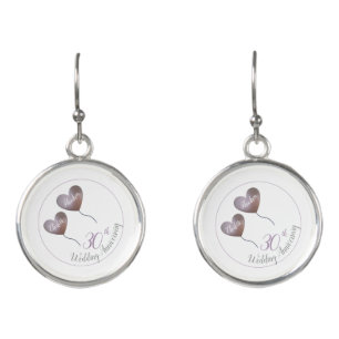 30th or any Pearl Wedding Anniversary pink heart Earrings