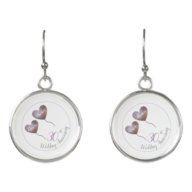 30th or any Pearl Wedding Anniversary pink heart Earrings (Front)
