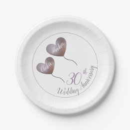 30th or any Pearl Wedding Anniversary pink Paper Plates