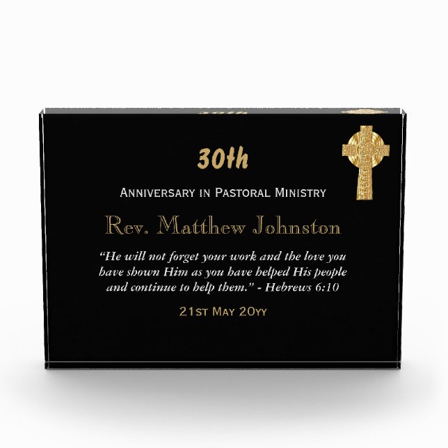 30th Ordination Anniversary Personalized Scripture Acrylic Award (Front)