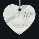 30th Pearl  Anniversary Ceramic Ornament<br><div class="desc">⭐⭐⭐⭐⭐ 5 Star Review. 🥇AN ORIGINAL COPYRIGHT ART DESIGN by Donna Siegrist ONLY AVAILABLE ON ZAZZLE! 30th Pearl Wedding Anniversary Ornament ready for you to personalize. Can also be used for other occasions such as a birthday, friendship, bridal gift, etc... by simply changing the wording ✔Note: Not all template areas...</div>