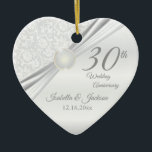 30th Pearl  Anniversary Ceramic Ornament<br><div class="desc">⭐⭐⭐⭐⭐ 5 Star Review. 🥇AN ORIGINAL COPYRIGHT ART DESIGN by Donna Siegrist ONLY AVAILABLE ON ZAZZLE! 30th Pearl Wedding Anniversary Ornament ready for you to personalize. Can also be used for other occasions such as a birthday, friendship, bridal gift, etc... by simply changing the wording ✔Note: Not all template areas...</div>