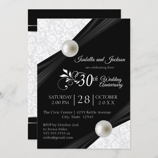30th Pearl Anniversary Design - Black and White Invitation (Front/Back)