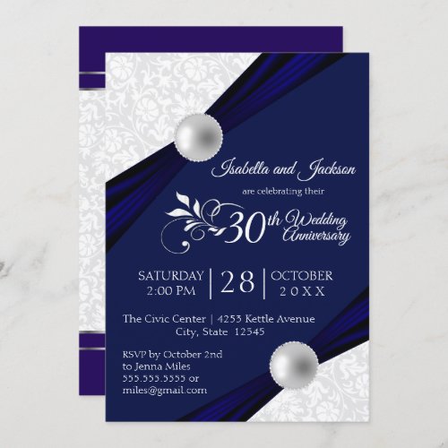 30th Pearl Anniversary Design _ Navy and White Invitation