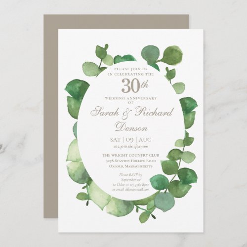 30th Pearl Anniversary Eucalyptus Boho Greenery Invitation