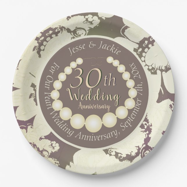 30th Pearl Anniversary Paper Plates (Front)
