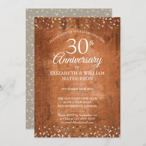 30th Pearl Anniversary Rustic Wood Hearts Confetti Invitation