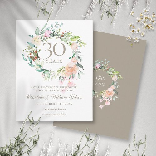 30th Pearl Anniversary Save the Date Roses Floral Announcement Postcard