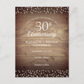 30th Pearl Anniversary Save the Date Rustic Wood Postcard (Front)