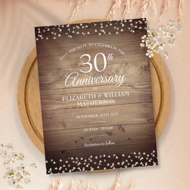 30th Pearl Anniversary Save the Date Rustic Wood Postcard