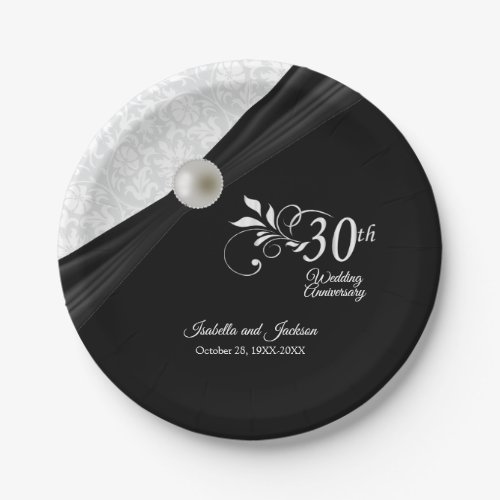 30th  Pearl  Black Wedding Anniversary Design Paper Plates