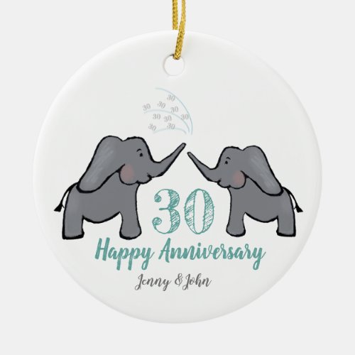30th pearl elephant wedding anniversary ceramic ornament