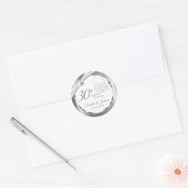 30th Pearl Jewel Wedding Anniversary  Classic Round Sticker (Envelope)