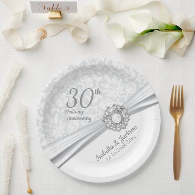 30th Pearl Jewel Wedding Anniversary  Paper Plates (Wedding)