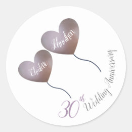 30th pearl purple balloon wedding anniversary classic round sticker