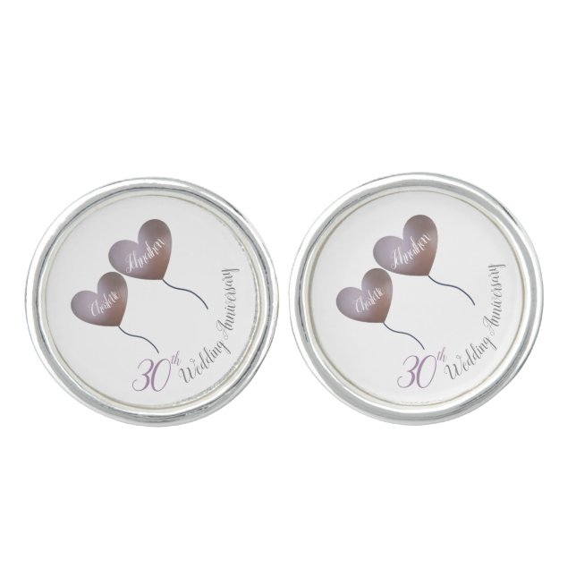 30th pearl purple balloon wedding anniversary cufflinks (Front)