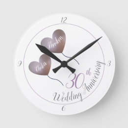 30th pearl purple balloon wedding anniversary round clock