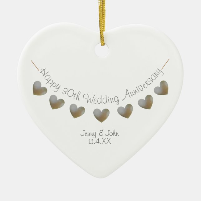 30th pearl wedding anniversary bunting gift  ceramic ornament (Front)