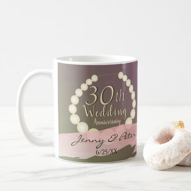30th Pearl Wedding Anniversary Coffee Mug (With Donut)