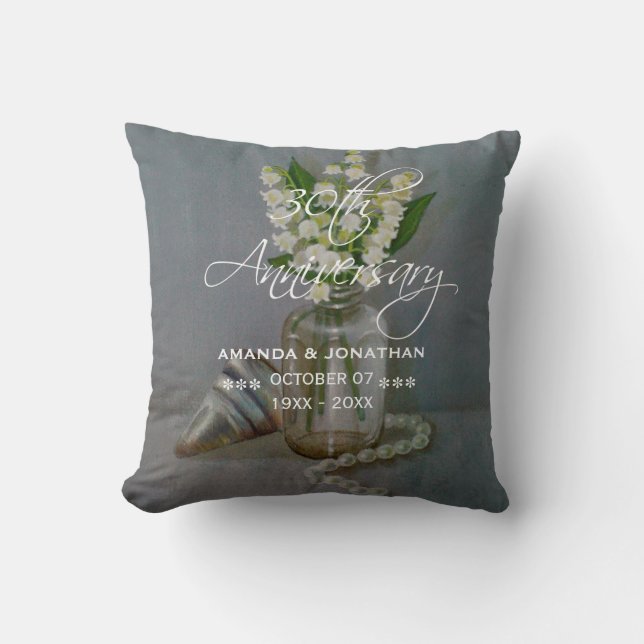 30th Pearl Wedding Anniversary Commemorative Throw Pillow (Front)