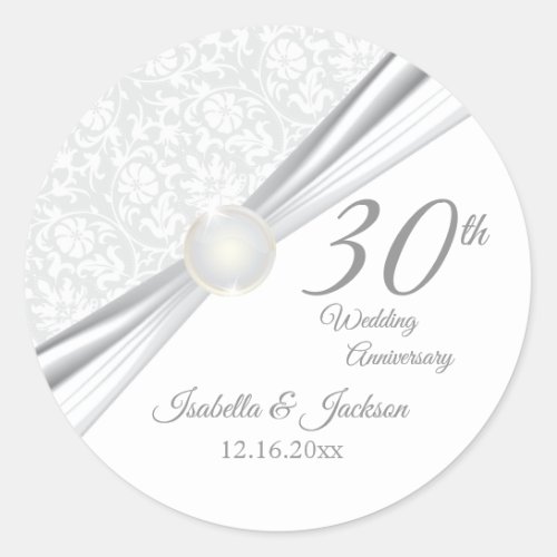 30th Pearl Wedding Anniversary Design Classic Round Sticker