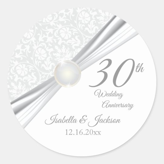 30th Pearl Wedding Anniversary Design Classic Round Sticker | Zazzle.com