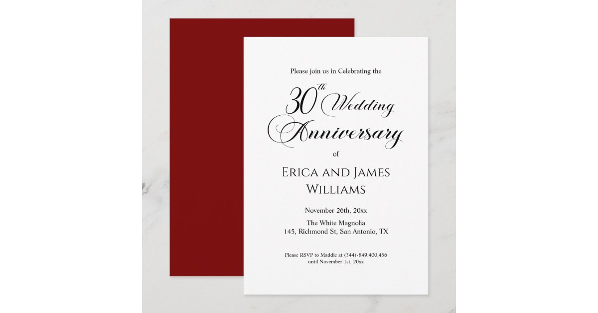 30th Pearl Wedding Anniversary Elegant Script Invitation | Zazzle