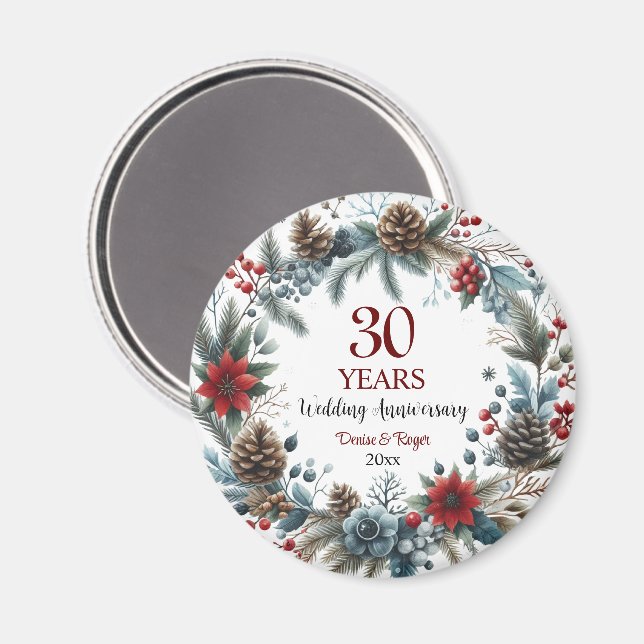 30th Pearl Wedding Anniversary Elegant Winter Magnet (Front/Back)