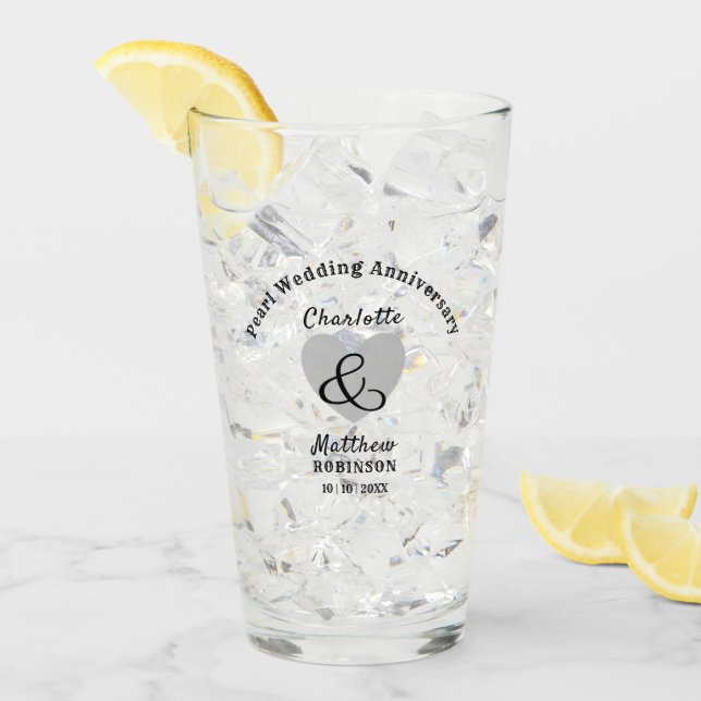 30th  Pearl Wedding Anniversary Gift Personalized Glass (Front Ice)