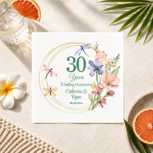 30th Pearl Wedding Anniversary Gold Frame Floral Napkins
