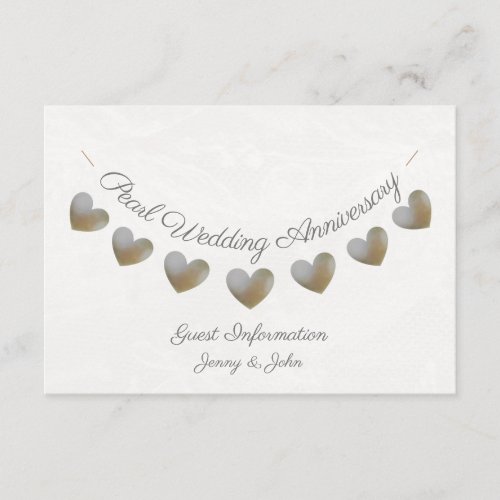 30th pearl wedding anniversary guest information enclosure card